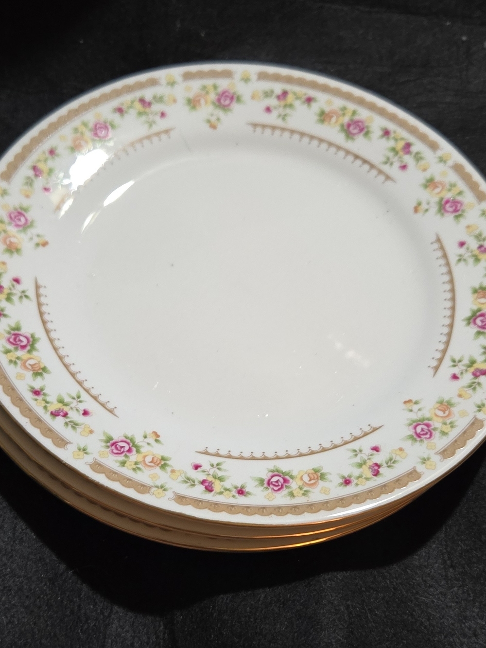 Classic White China Floral Gold-Trim Dinner Plates Set Of 3